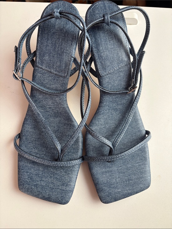 Forever 21 Shoes - Forever 21 Denim-Look Strappy Square-Toe Sandals - Blue